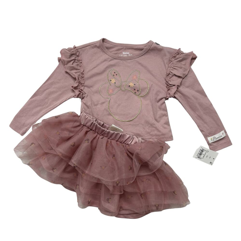 DISNEY *NEW* Minnie Pink Gold Outfit Size 12 Months Tule Skirt Top Cotton Blend